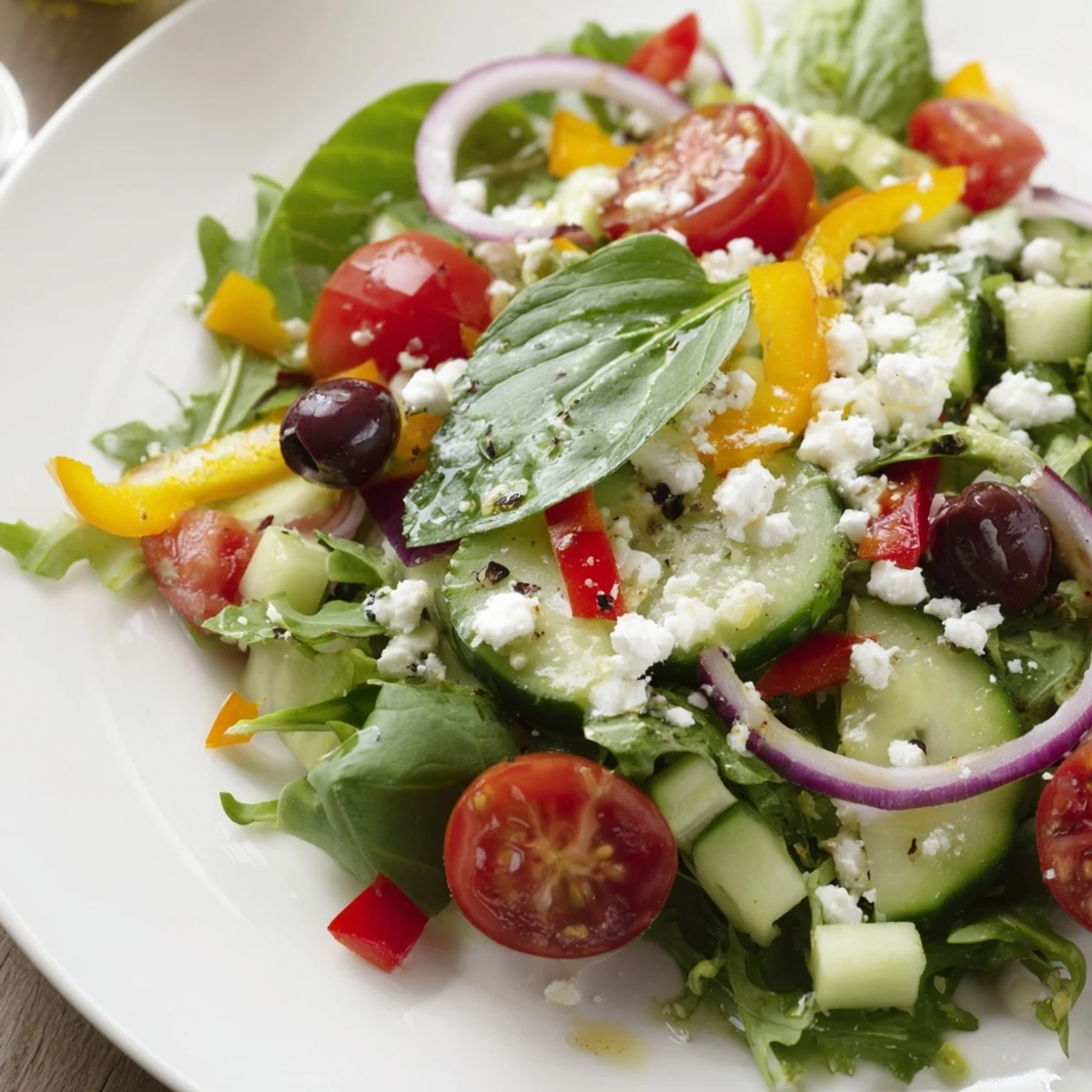 Fresh Salad Recipe tossed with lemony dressing, vibrant tomatoes and crisp greens.