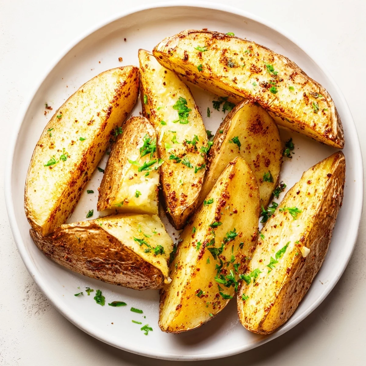 Crispy oven-baked Potato Wedges with golden edges and fluffy interiors, served hot