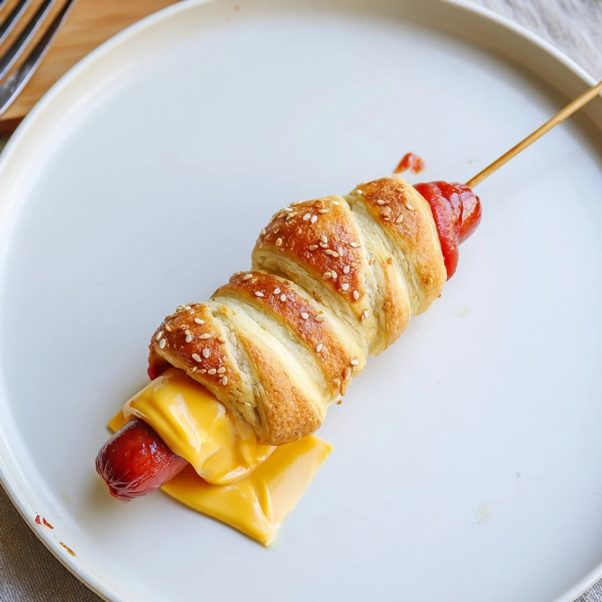 Plate of warm Firecracker Hot Dogs with melty cheddar, mustard dipping sauce