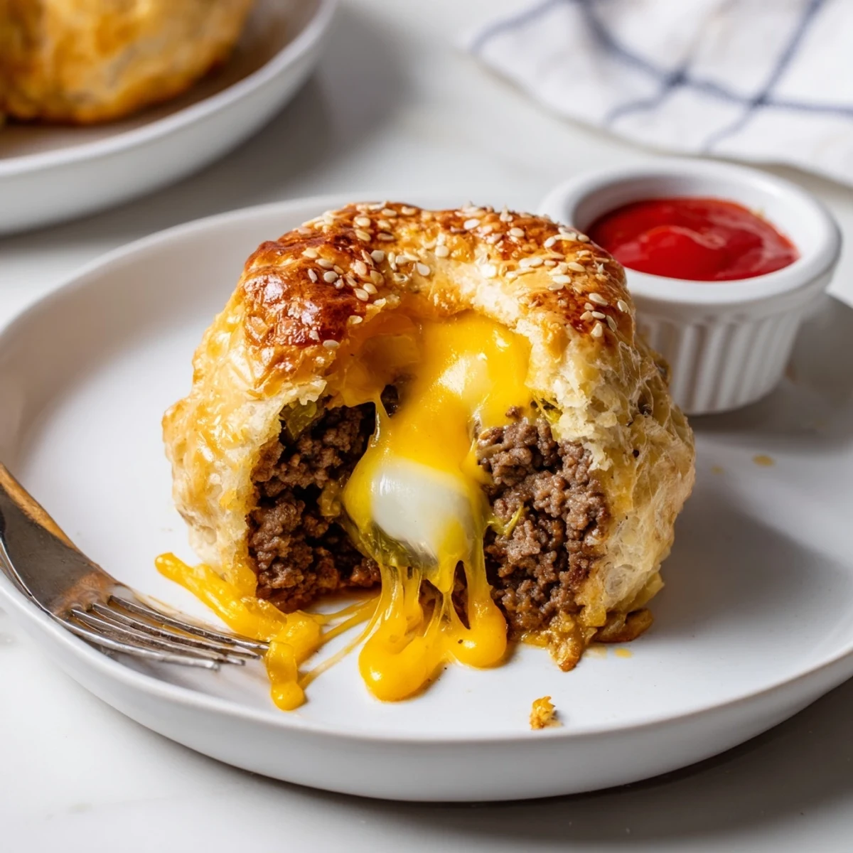 Tray of freshly baked Cheesy Cheeseburger Bombs, juicy beef and melted mozzarella