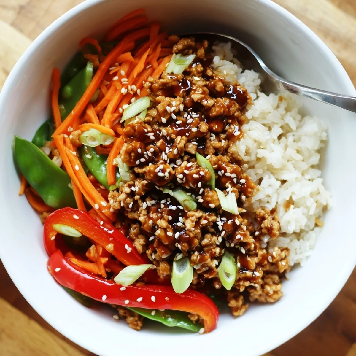Savory ground turkey glazed in homemade teriyaki for Teriyaki Turkey Rice Bowls.