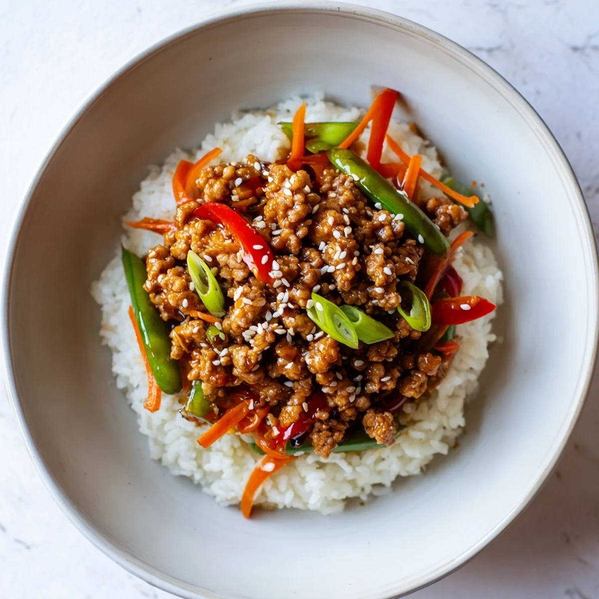 Fluffy jasmine rice, glossy turkey, crisp peppers, snap peas in Teriyaki Turkey Rice Bowls.