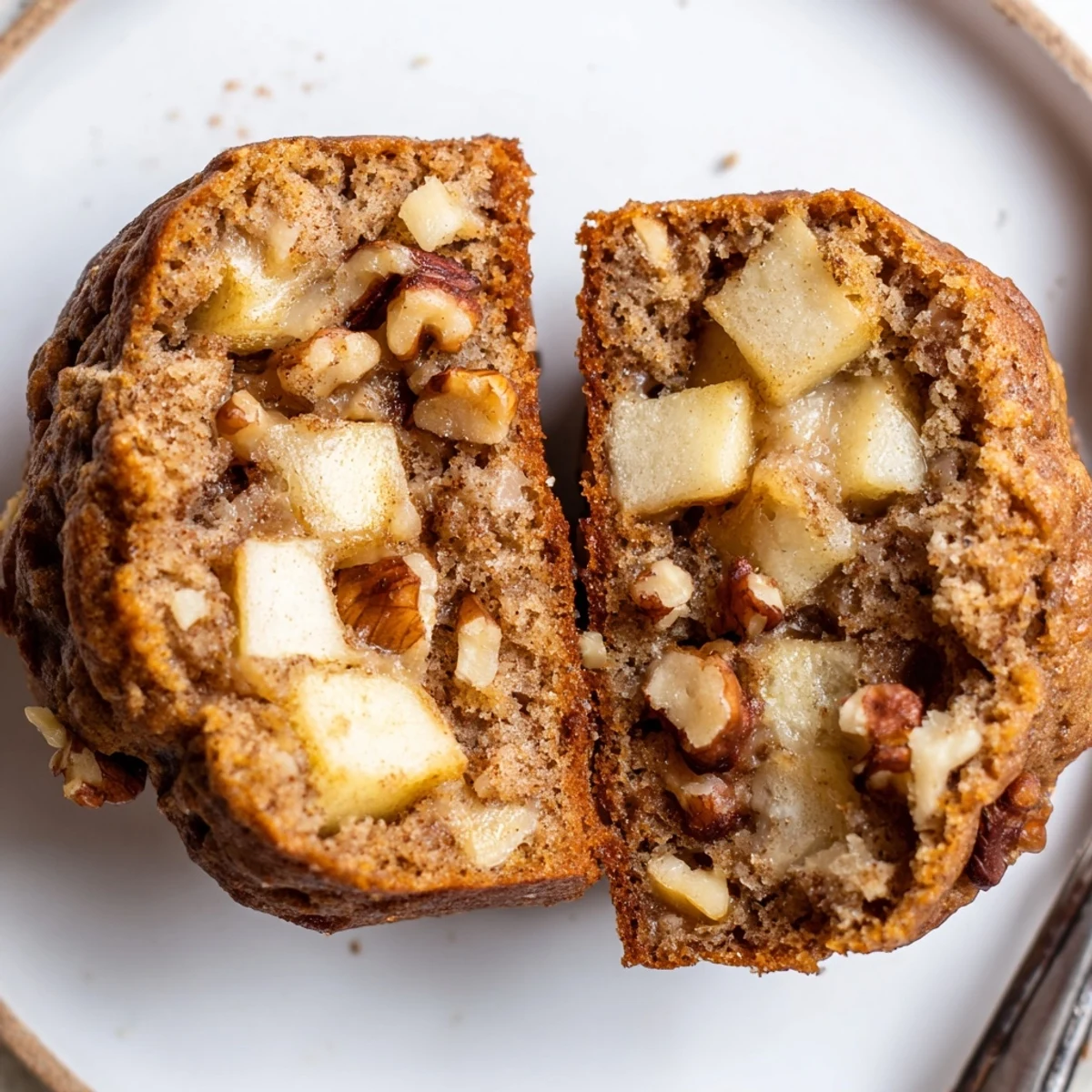 Warm Healthy Apple Cinnamon Greek Yogurt Muffins with visible apple chunks, cinnamon aroma