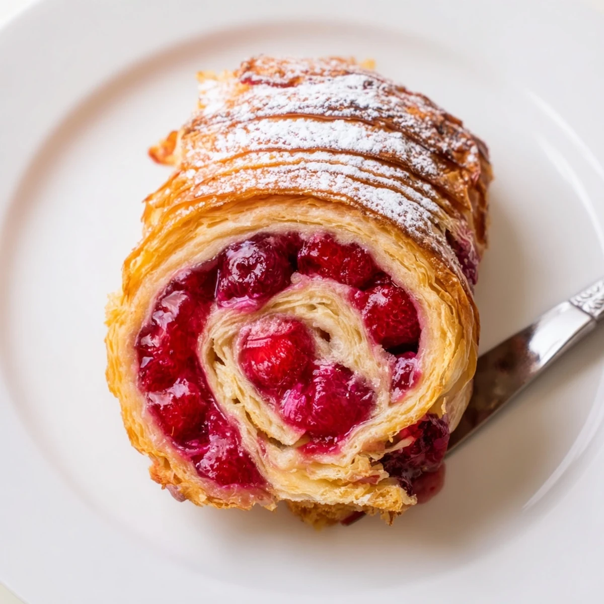 Warm Raspberry Puff Pastry Rolls Recipe served on parchment, jam glistening