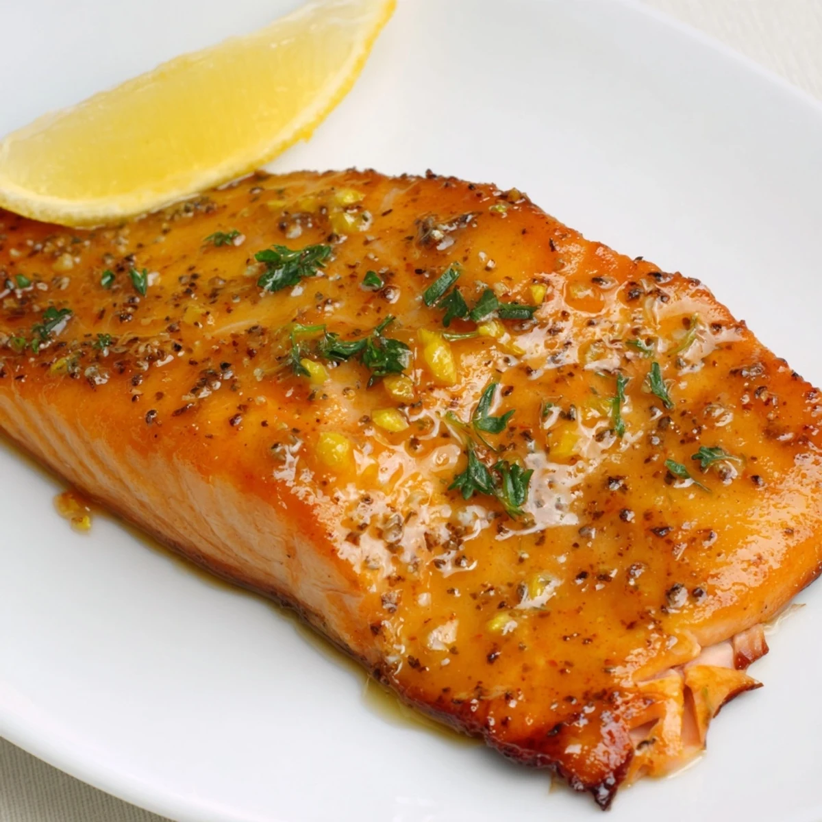 Grilled Cajun Honey Salmon Recipe served with lemon wedges and crisp salad