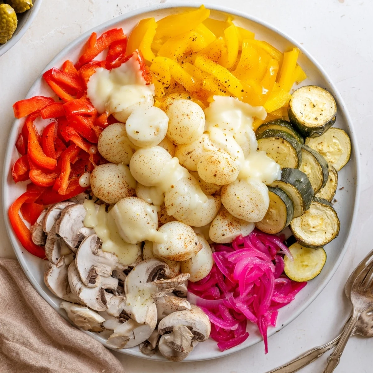 Golden melted raclette cheese bubbling over grilled vegetables and tender boiled potatoes on a wooden serving board