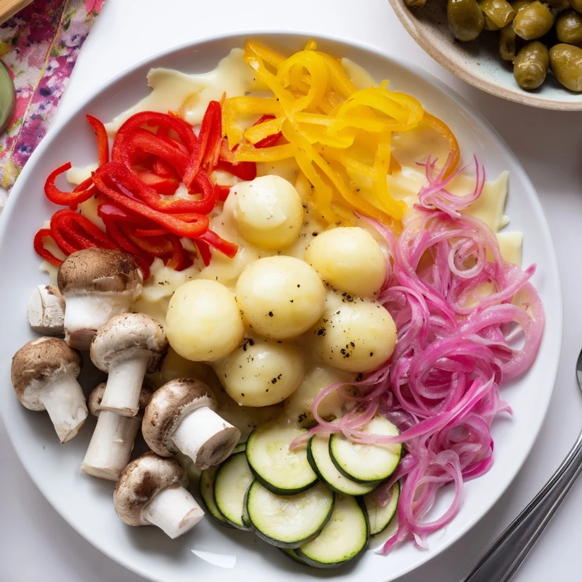 Creamy raclette cheese oozing over warm potatoes and charcuterie on a rustic platter for a cozy Swiss meal