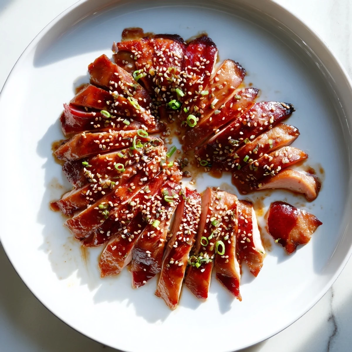 Roasted chicken pieces brushed with honey hoisin sauce, showcasing shiny reddish-brown exterior