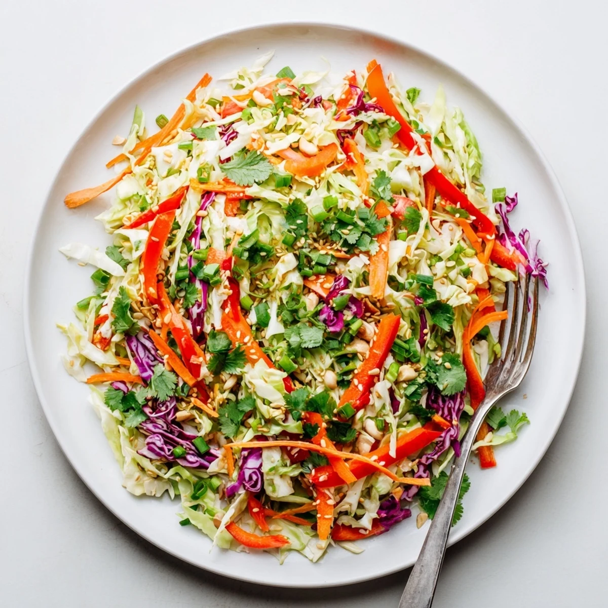 Chilled Asian Cabbage Salad served as light lunch, zesty ginger flavor