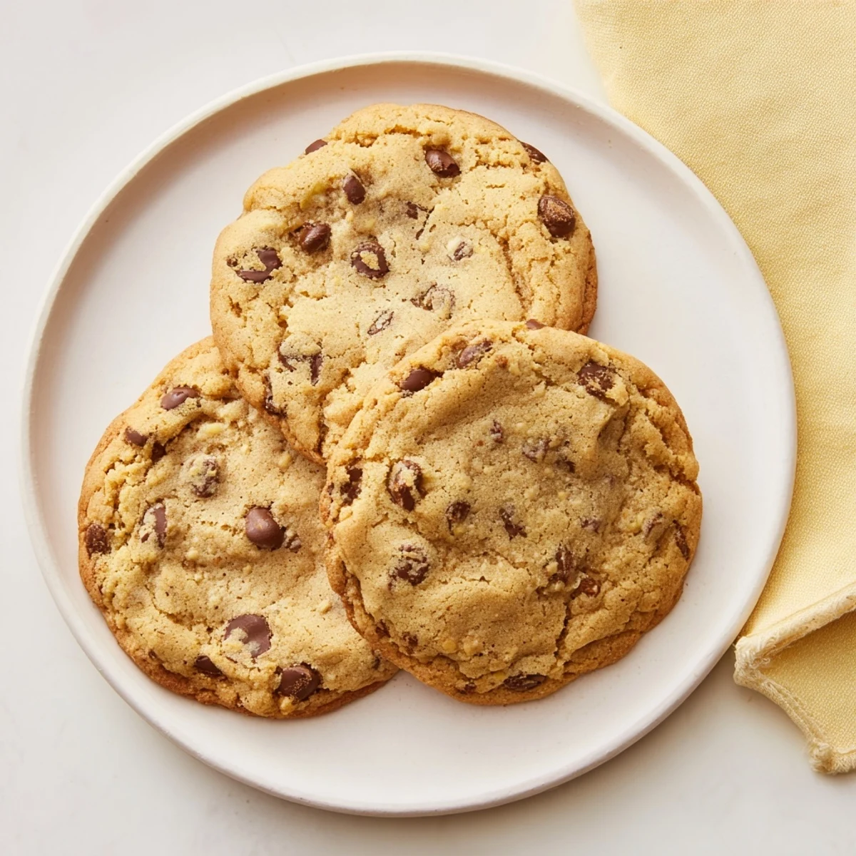 Freshly baked chocolate chip cookies with soft centers and crisp golden brown edges