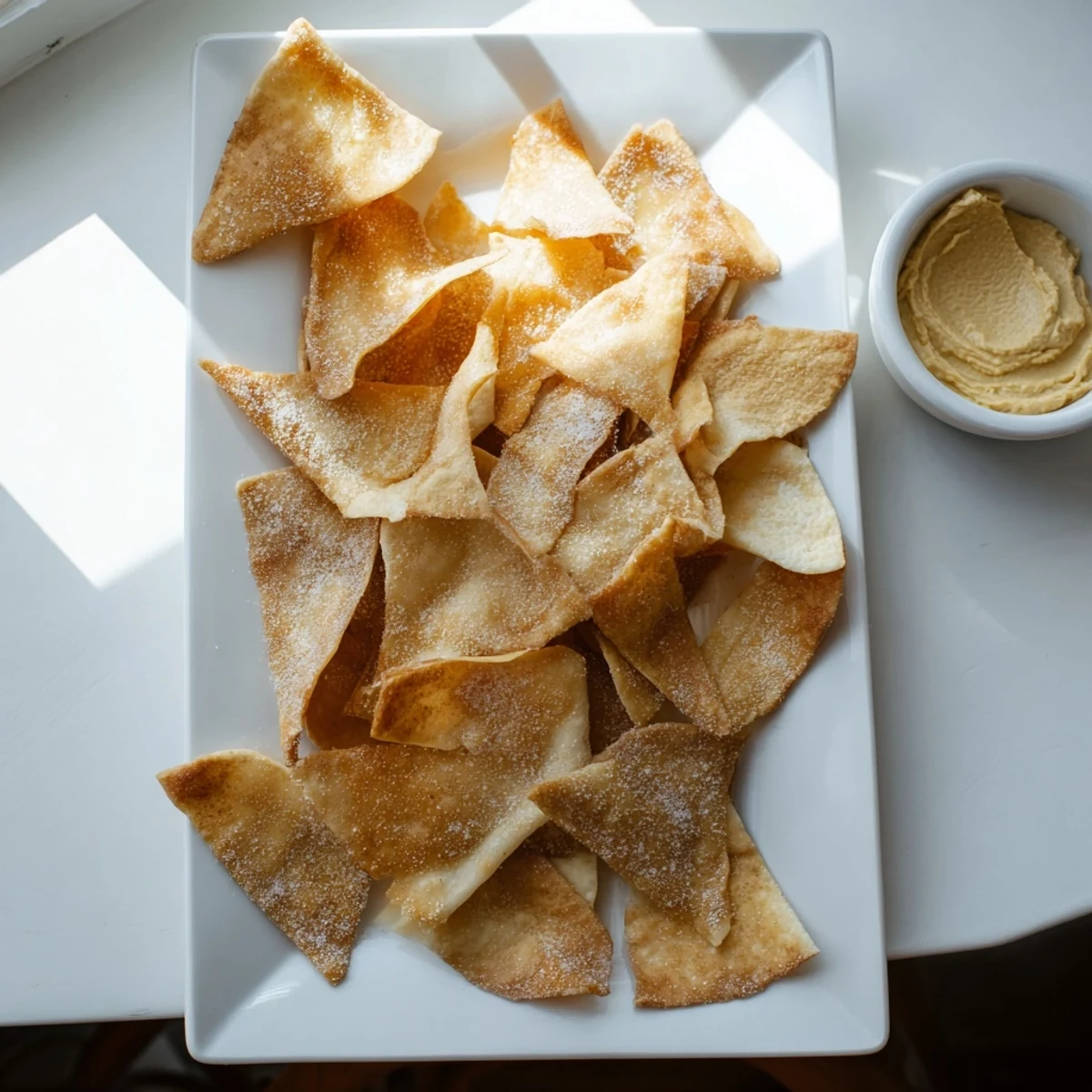 Homemade gluten-free chickpea chips broken into bite-sized pieces on a rustic wooden board
