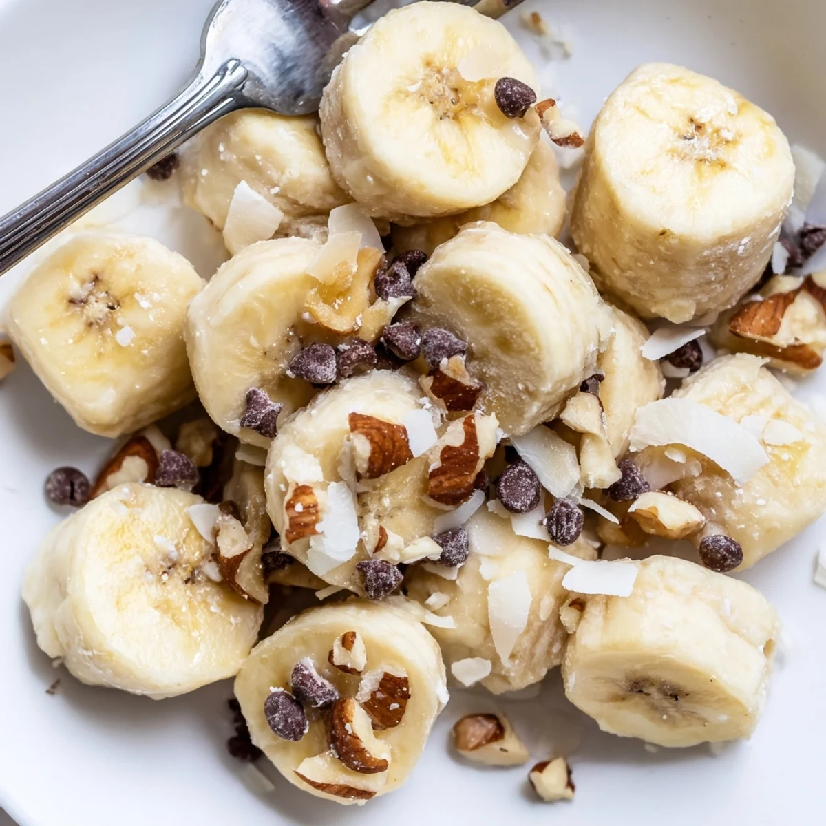 Frozen Banana Yogurt Bites arranged on plate, perfect healthy snack for summer