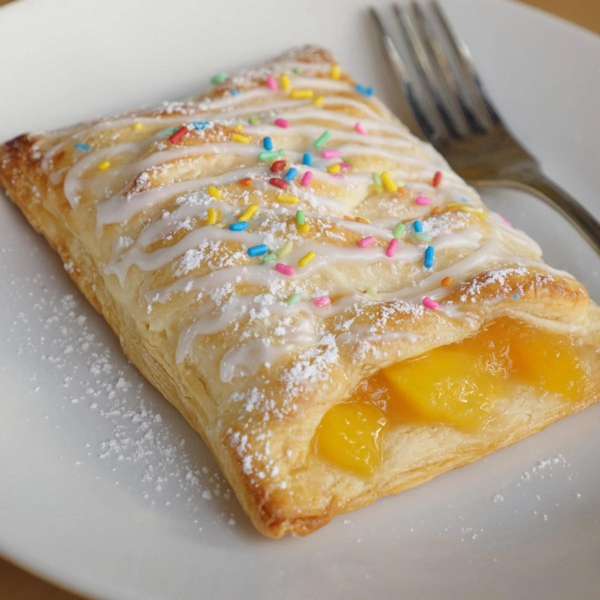 Peach Pop Tarts Classic golden, flaky pastries with glossy peach glaze and sprinkles