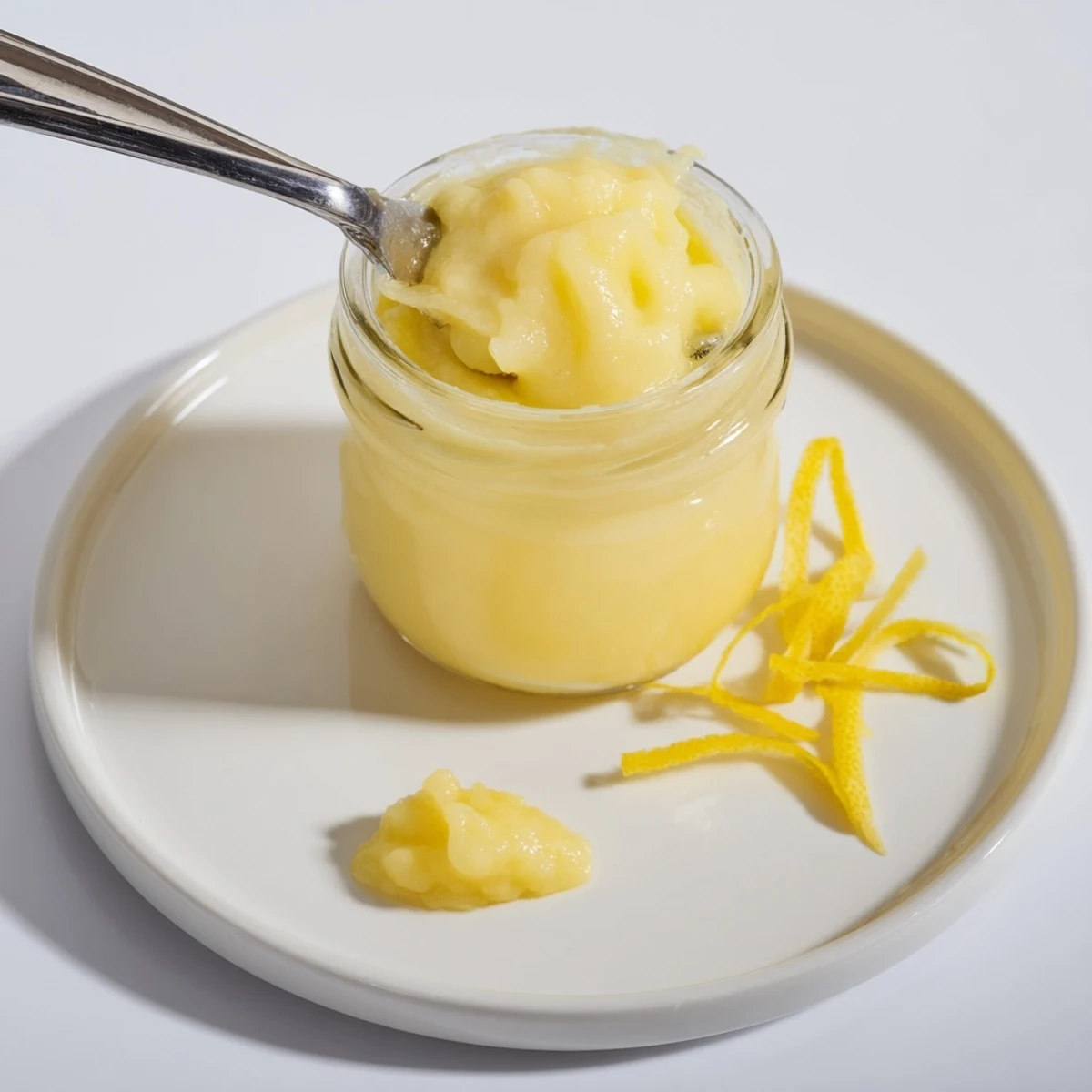 Jar of Homemade Lemon Curd spooned over warm toast, zesty tang