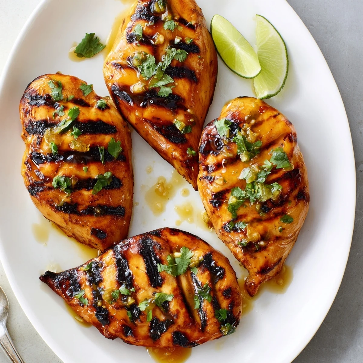 Bright zesty Key West Grilled Chicken With Tropical Citrus Marinade served with lime