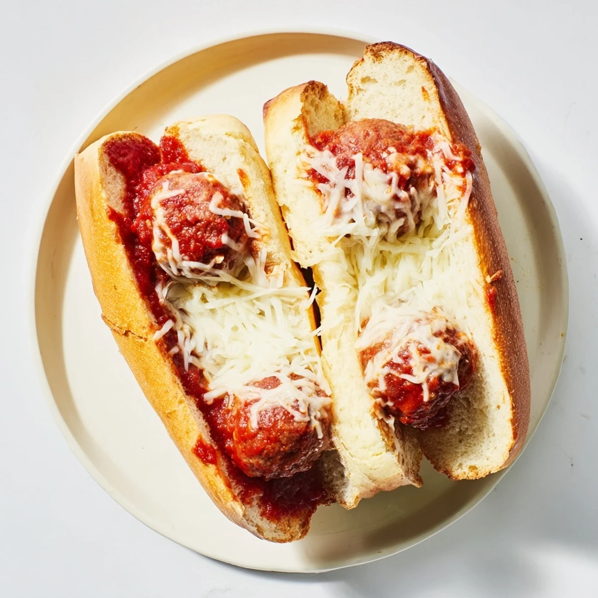 Savory beef meatballs simmered in rich marinara nestled inside warm sub rolls with melted cheese