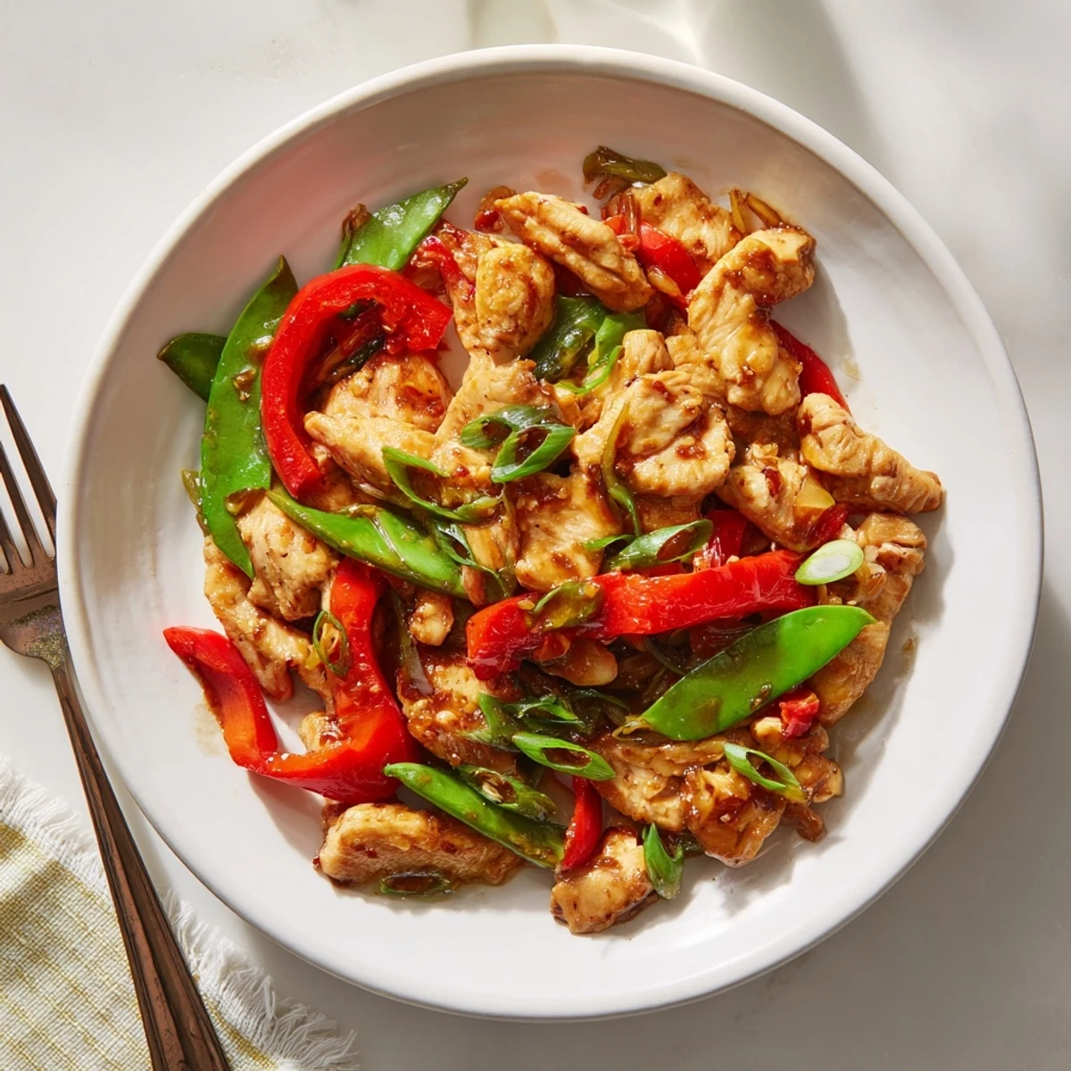 Golden seared Stir Fried Chinese Garlic Chicken in a fragrant savory garlic soy glaze