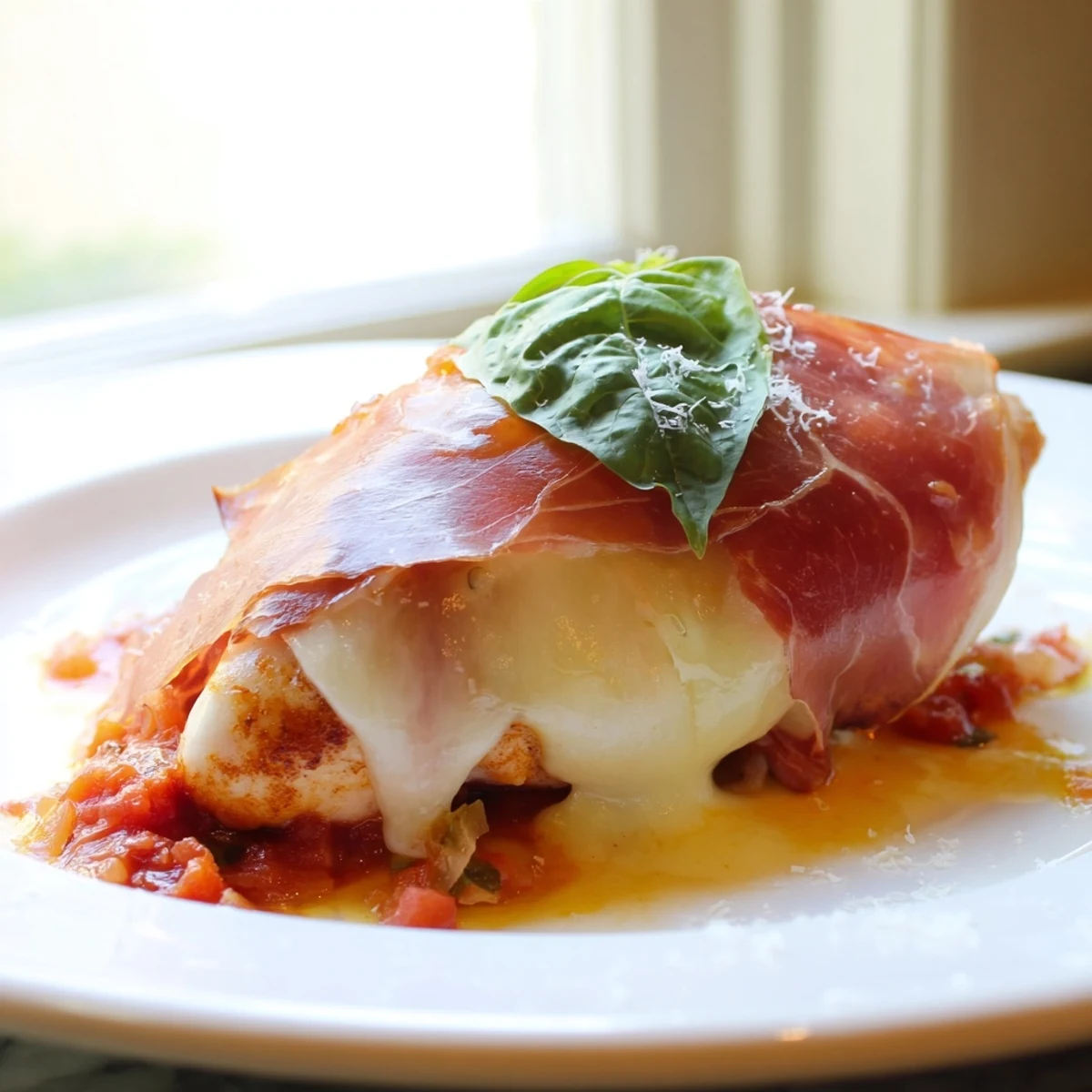 Creamy baked chicken valdostana with bubbly cheese draped over tender pan-seared Italian-style breasts