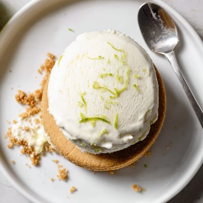 Chilled Key Lime Pie Ice Cream Sandwiches nestled on plate, zesty and creamy center