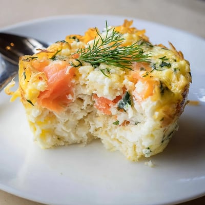 Warm Smoked Salmon Egg Muffins with creamy cheese, herb-scented and ready for brunch